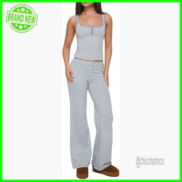 Floral Lounge Set Spaghetti Strap Crop Camisole Wide Leg Pajama Pants